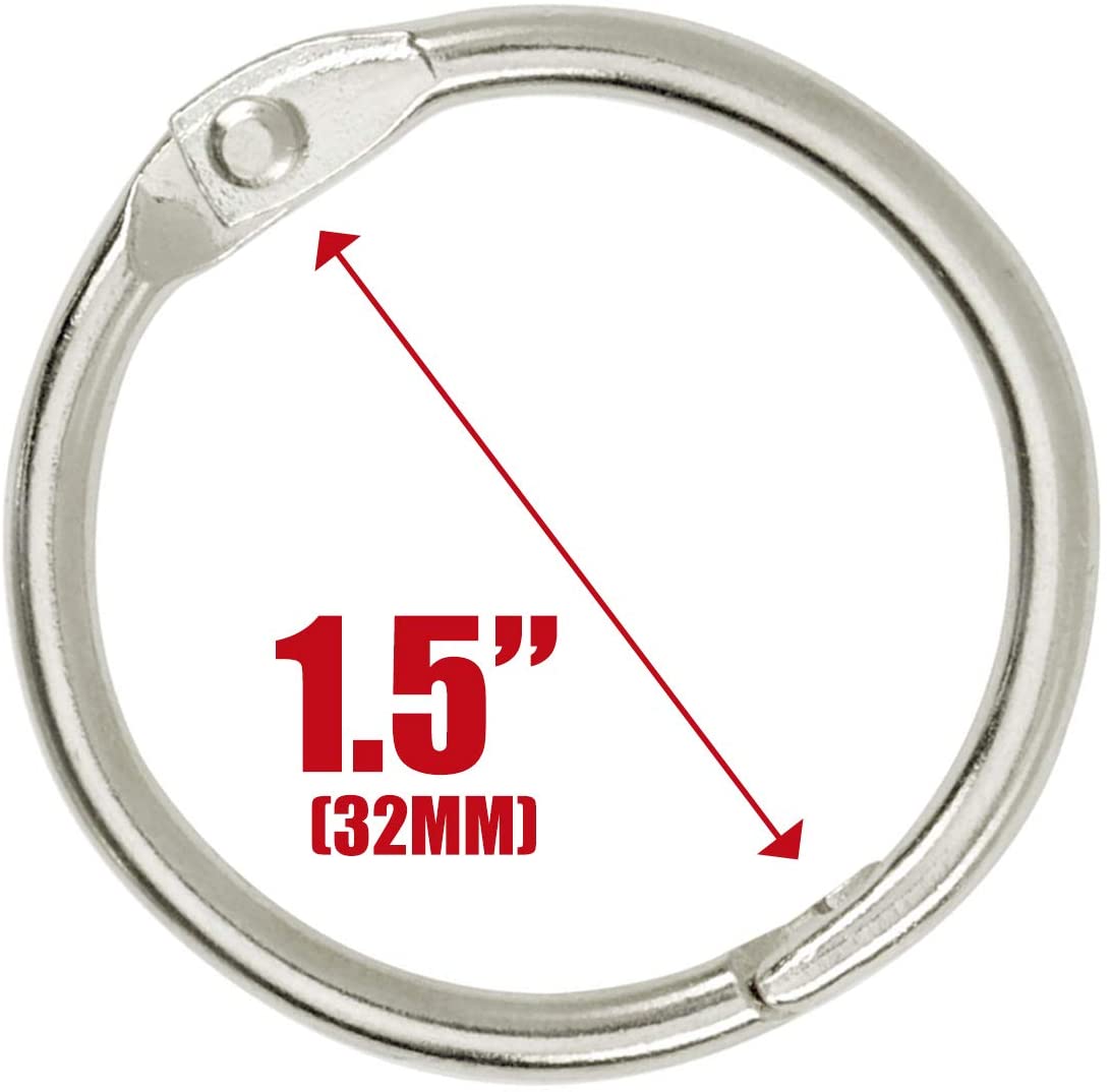 Loose-Leaf Binder Rings, 1.5 Inch Size, Silver, 100 pack