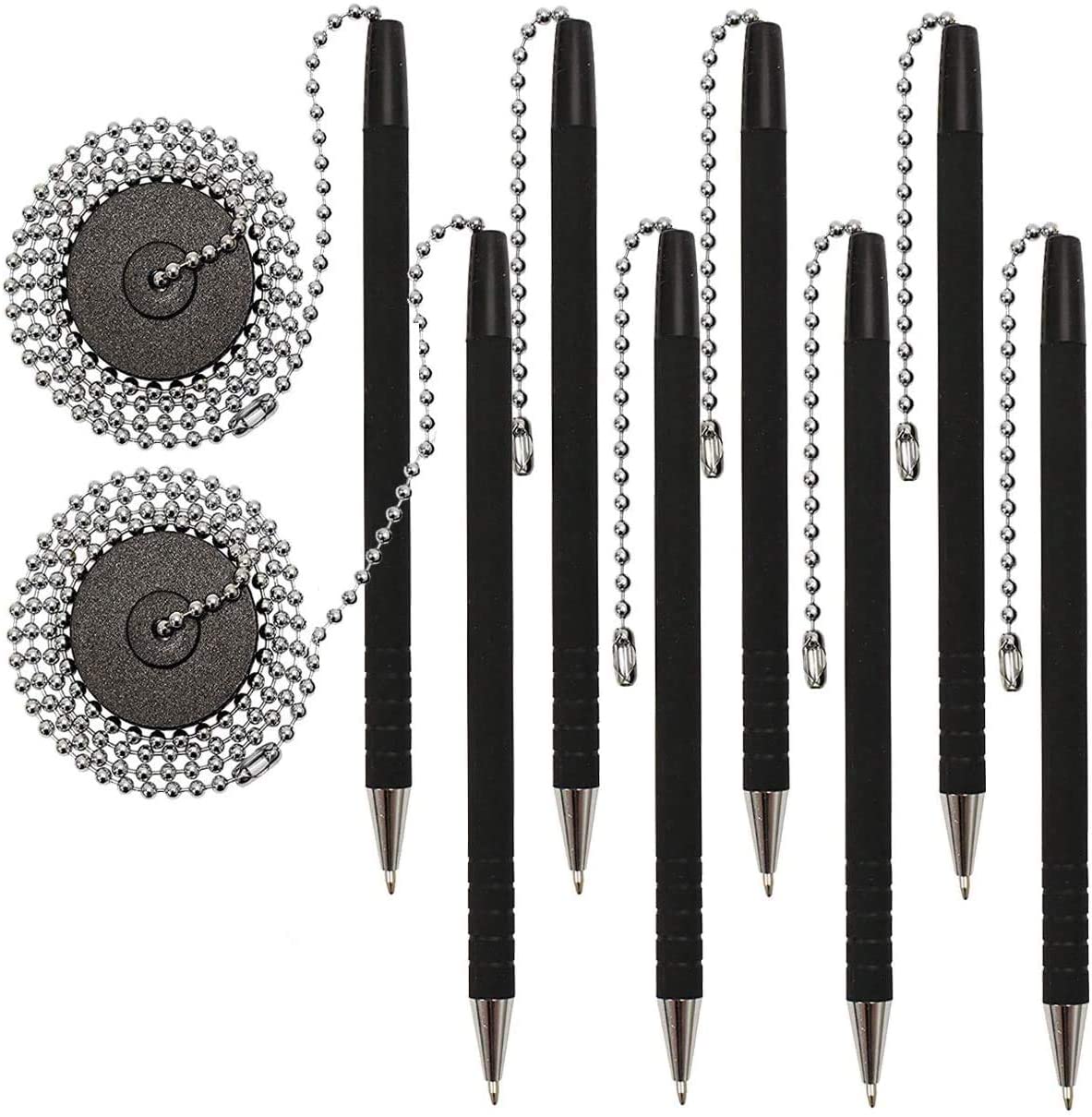 Secure Pen With Chain And Office Pen Holder Adhesive, Reception Counter Pen With 26" Ball Pen Chain - 8 Pens Refillable