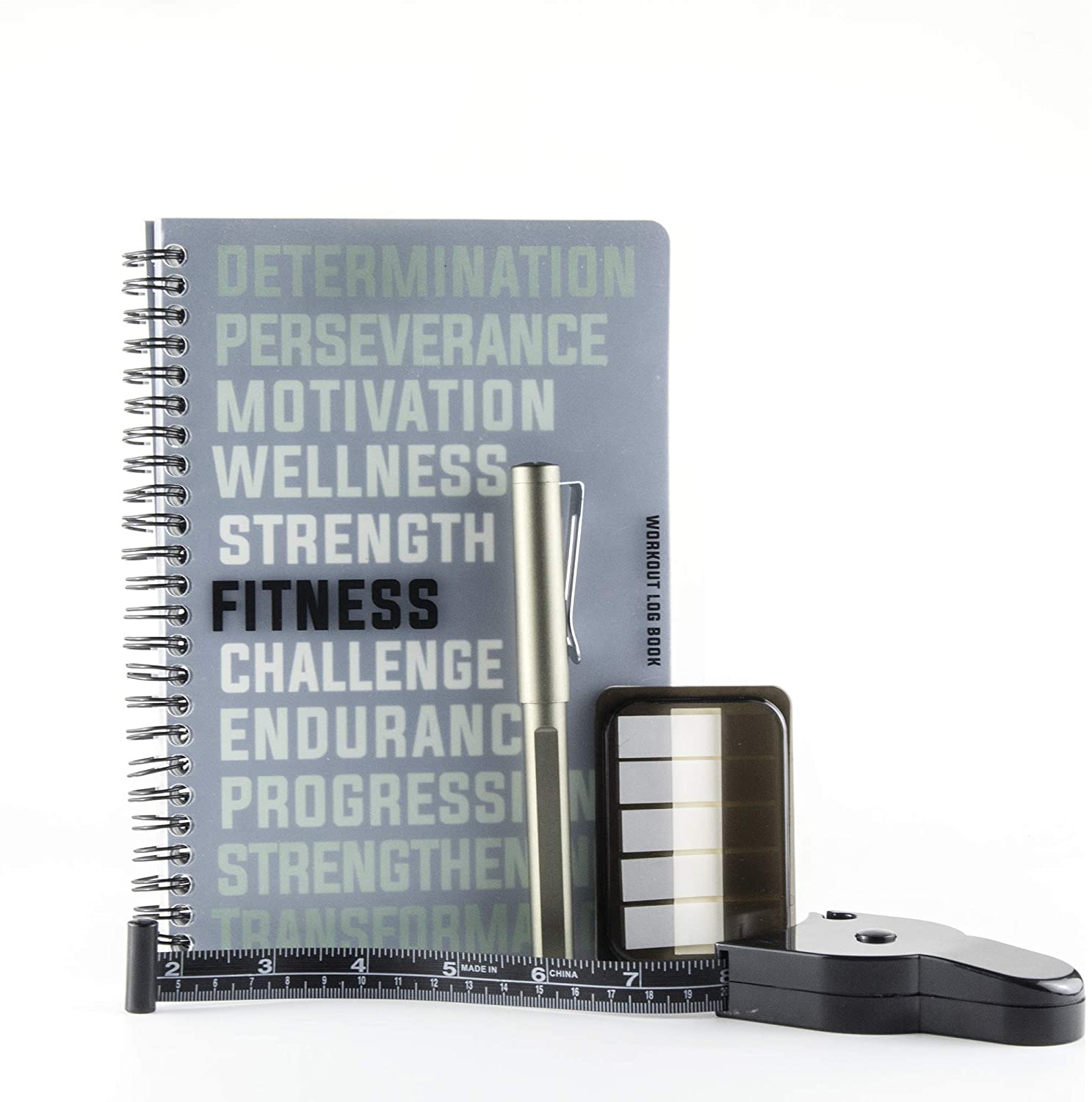 RBD Spiral Bound Workout Log Book Wellness and Fitness Journal with Pen, Tape Measure, and Index Tab Stickers Track Your Progress Get Fit Faster