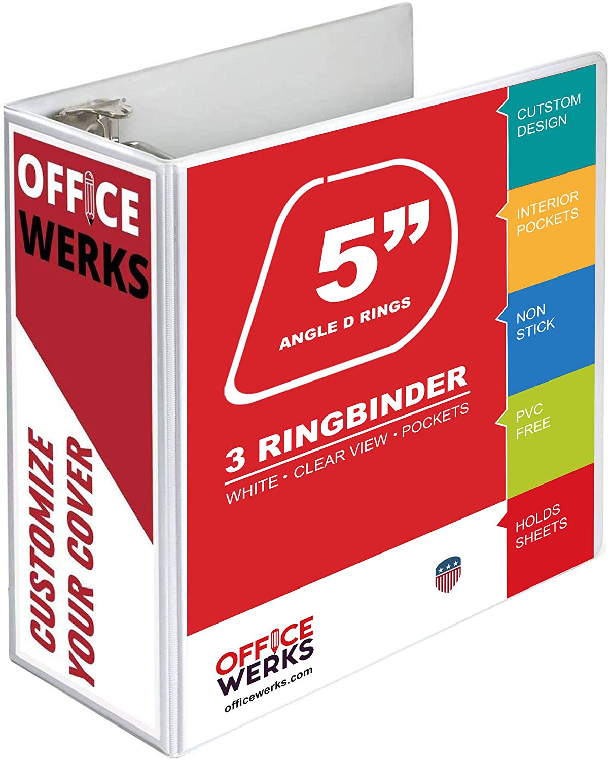 3 Ring Binder, Professional D Ring 5 Inch Binder, Clear View, With Pockets, White - 4 Pack