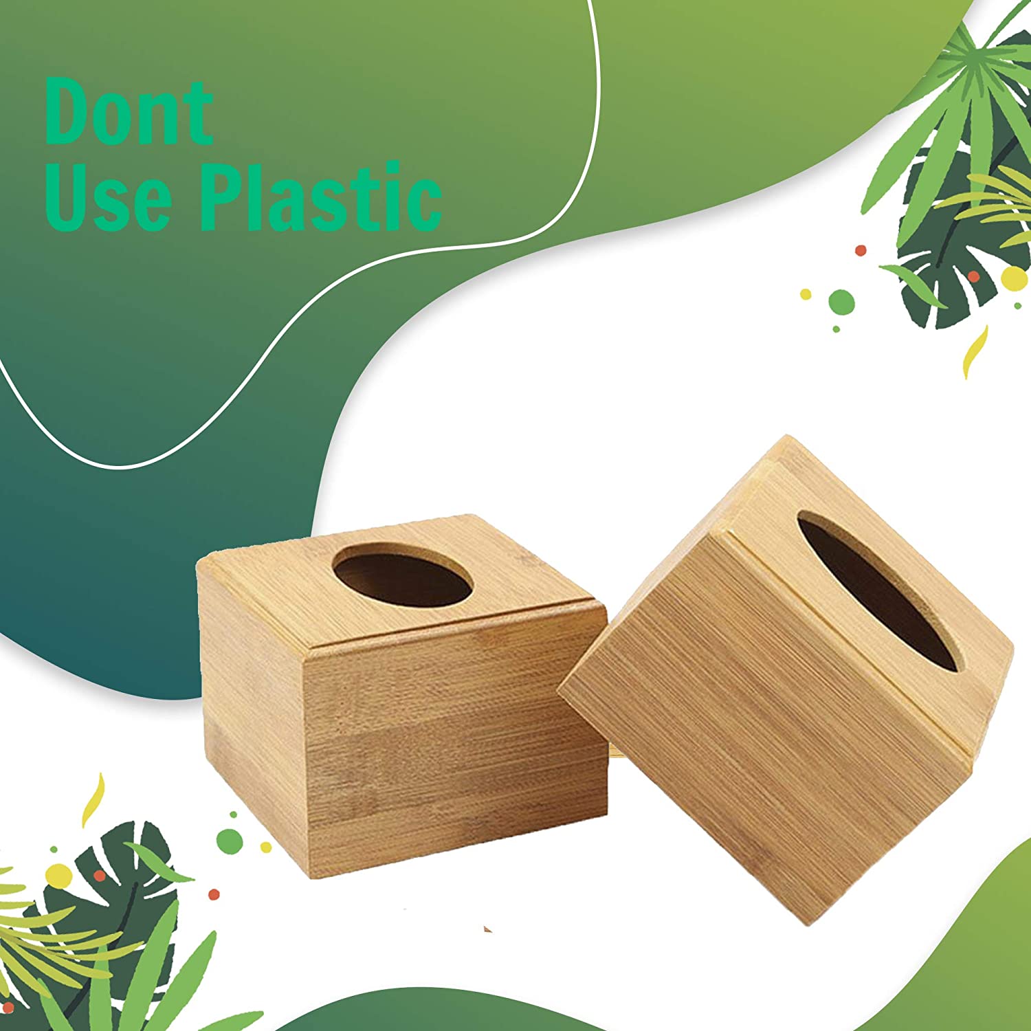Square Bamboo Tissue Box Cover - Water Resistant - 16 X 14 X 14 cm