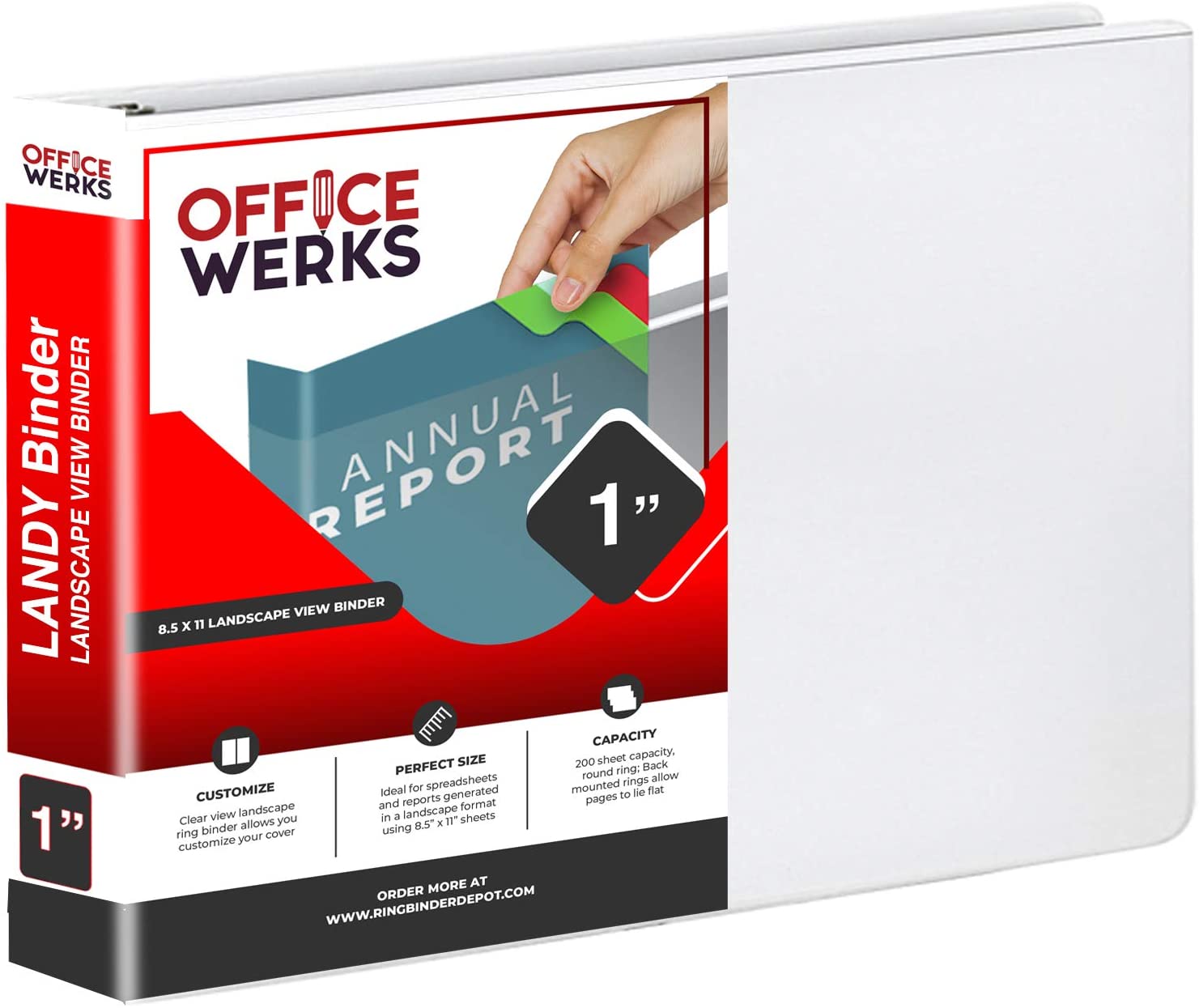 Landscape View Binder, 8.5" X 11", 1 Inch Round Ring, Back Mount, White - Pack of 1