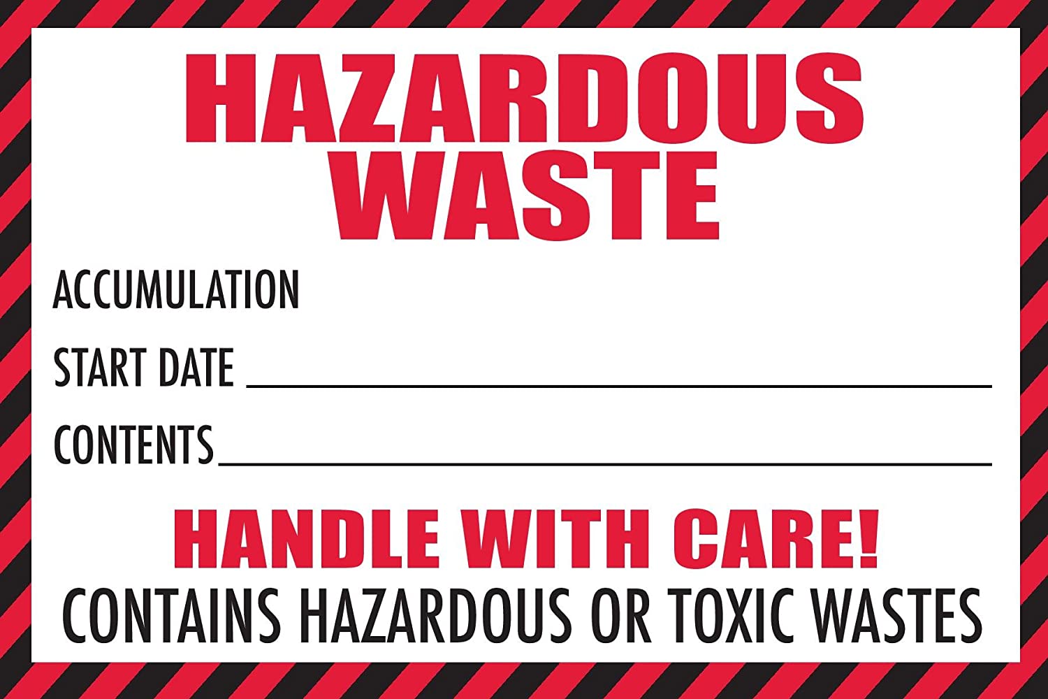 Hazardous Waste Label with Handle with Care, 4"x6" in dimensions