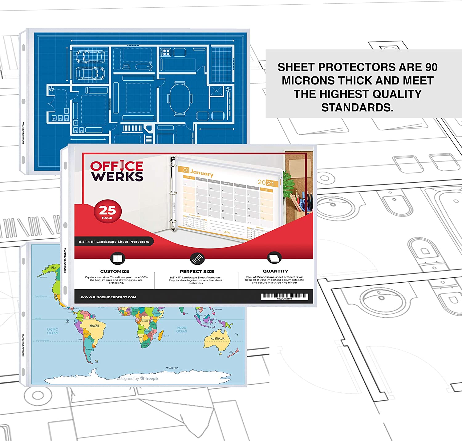Landscape Sheet Protectors – Protect, Store and Display 8.5x11 Paper (Pack of 25)