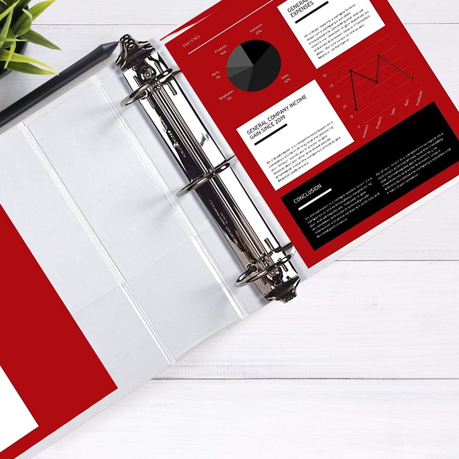 3 Ring Binder, 3" Round Rings, White, Clear View, Pockets