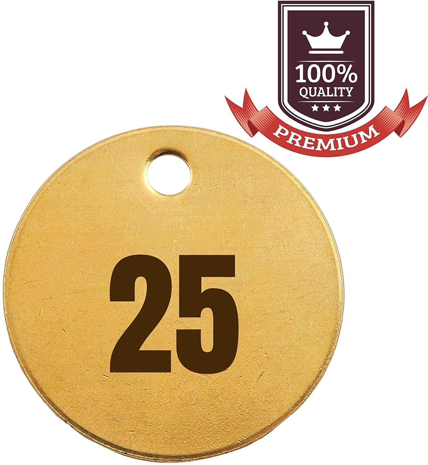 1.5" Solid Brass Numbered Valve Tags (1-25) Round Disc (Pack of 25)