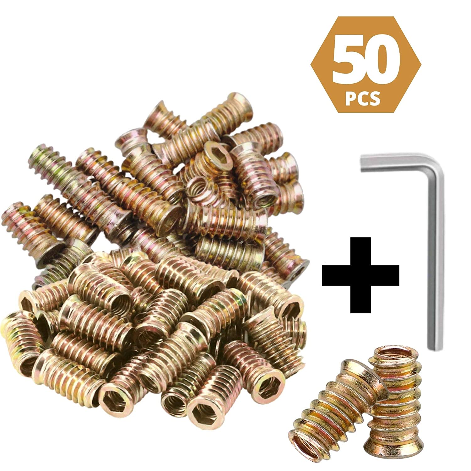 1/4 inch -20 x15mm 15mm Furniture Screws Threaded with Hex Socket, Zinc Plated with One Allen Wrench - 50 Pc