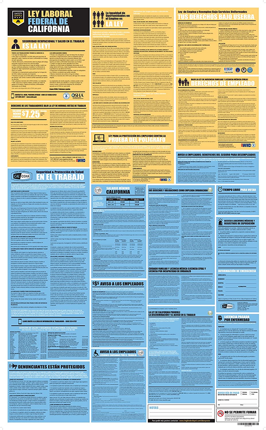 California State and Federal Labor Law All-in-One Poster - UV Coated Paper - Spanish