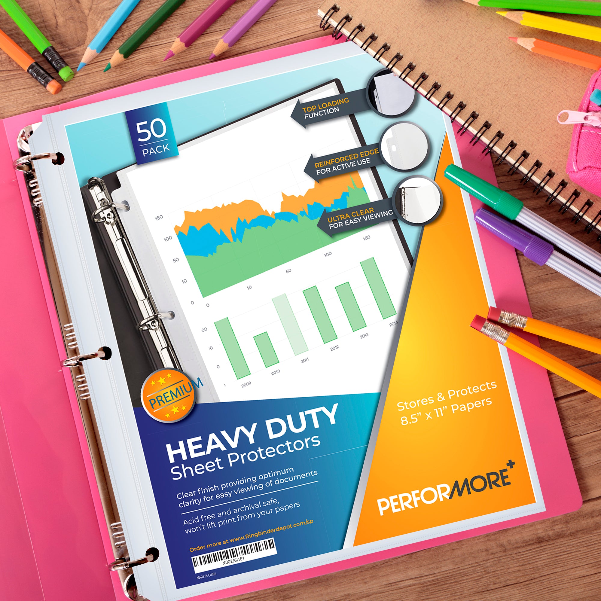 Heavy Duty Clear Sheet Protectors - 50 Pack, Reinforced Holes, 8.5 x 11 Inches, Acid Free/Archival Safe