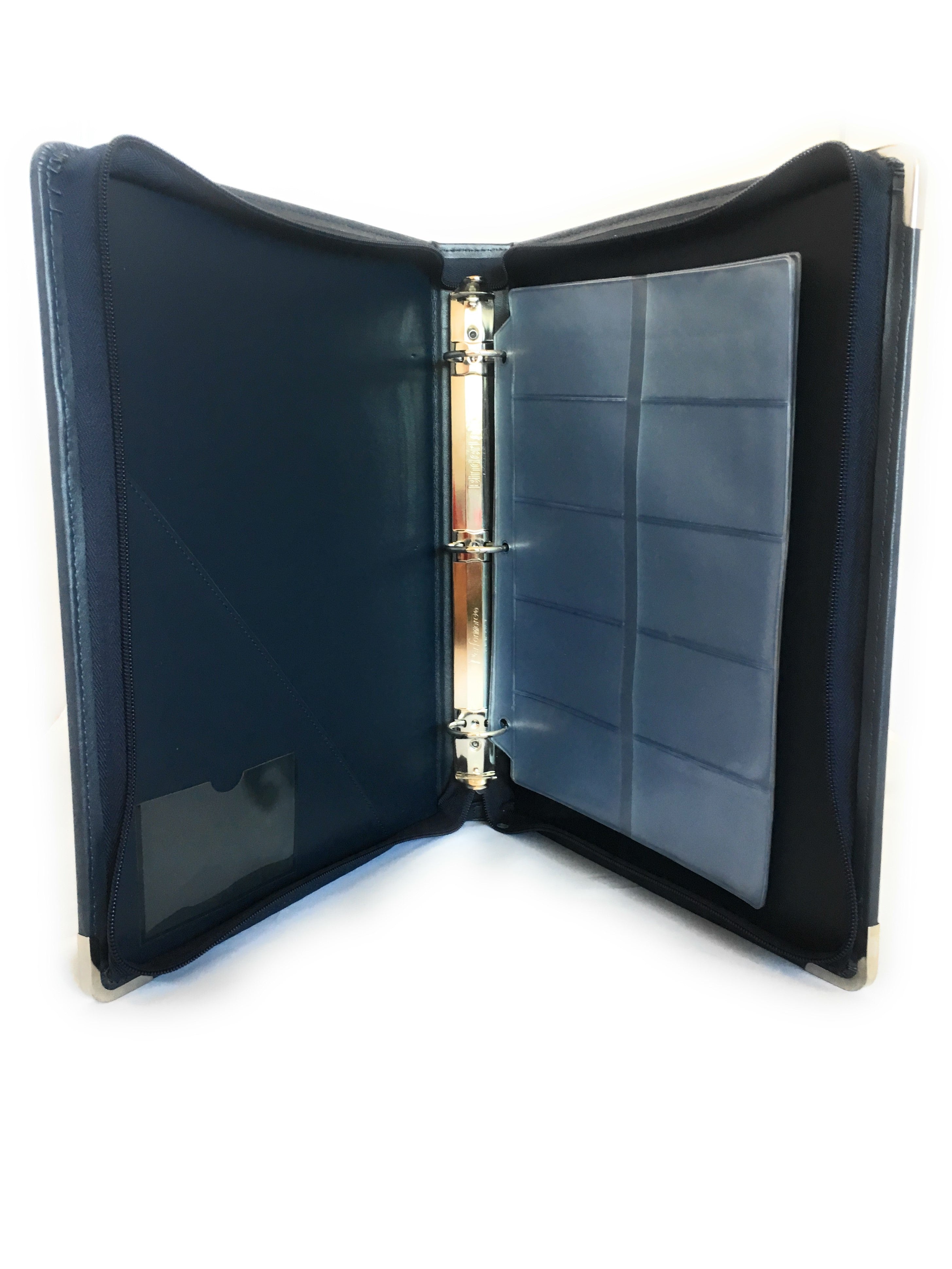 Professional Zippered 3-Ring Business Card Book, Includes 10 Sheets and Holds 200 Cards, Navy Blue - RingBinderDepot.com