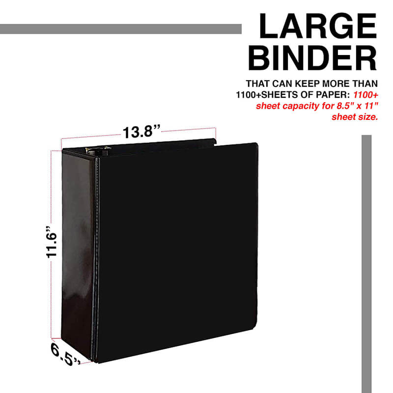 3 Ring Binder, Professional D Ring 6 Inch Binder, Clear View, With Pockets, Black - 2 Pack