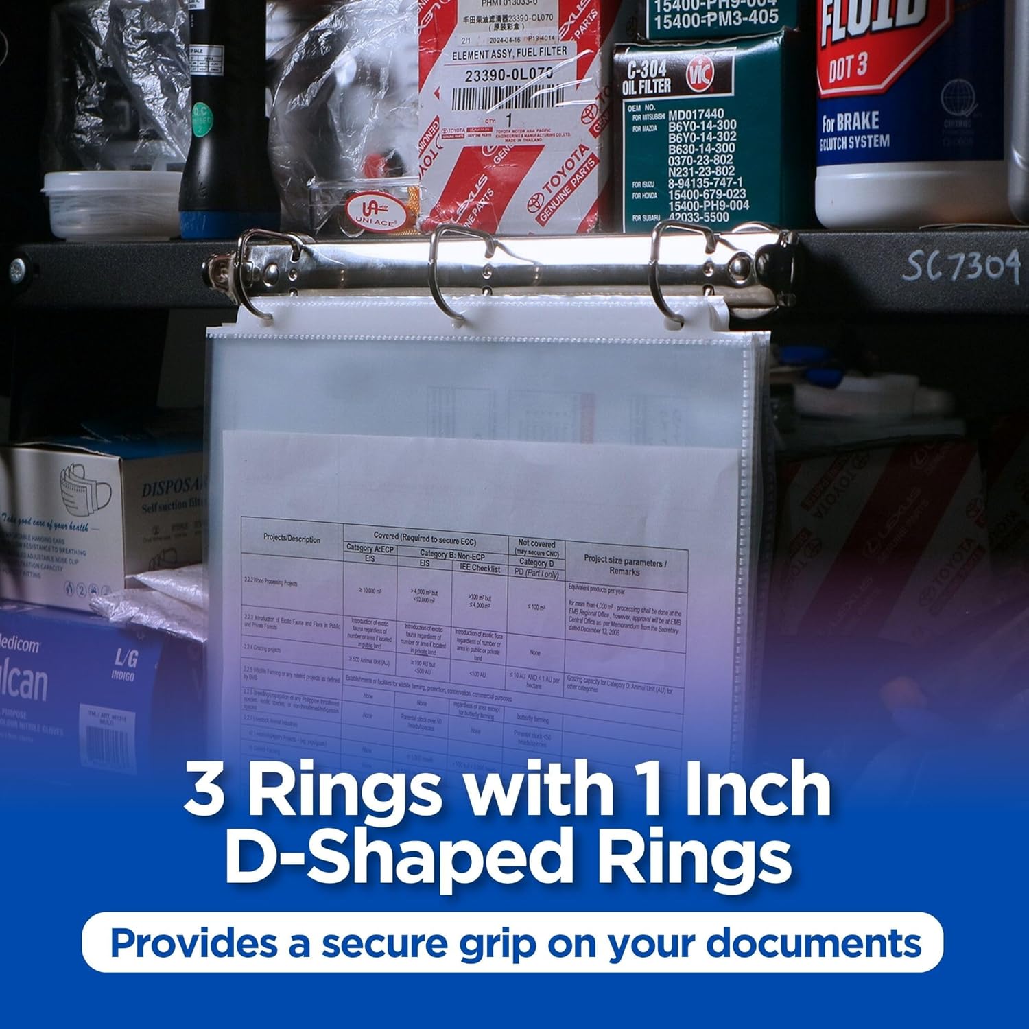 Magnetic 3 Ring Binder Locking Mechanism, 1 inch D Shaped Rings - 50 Sheet Protectors Included