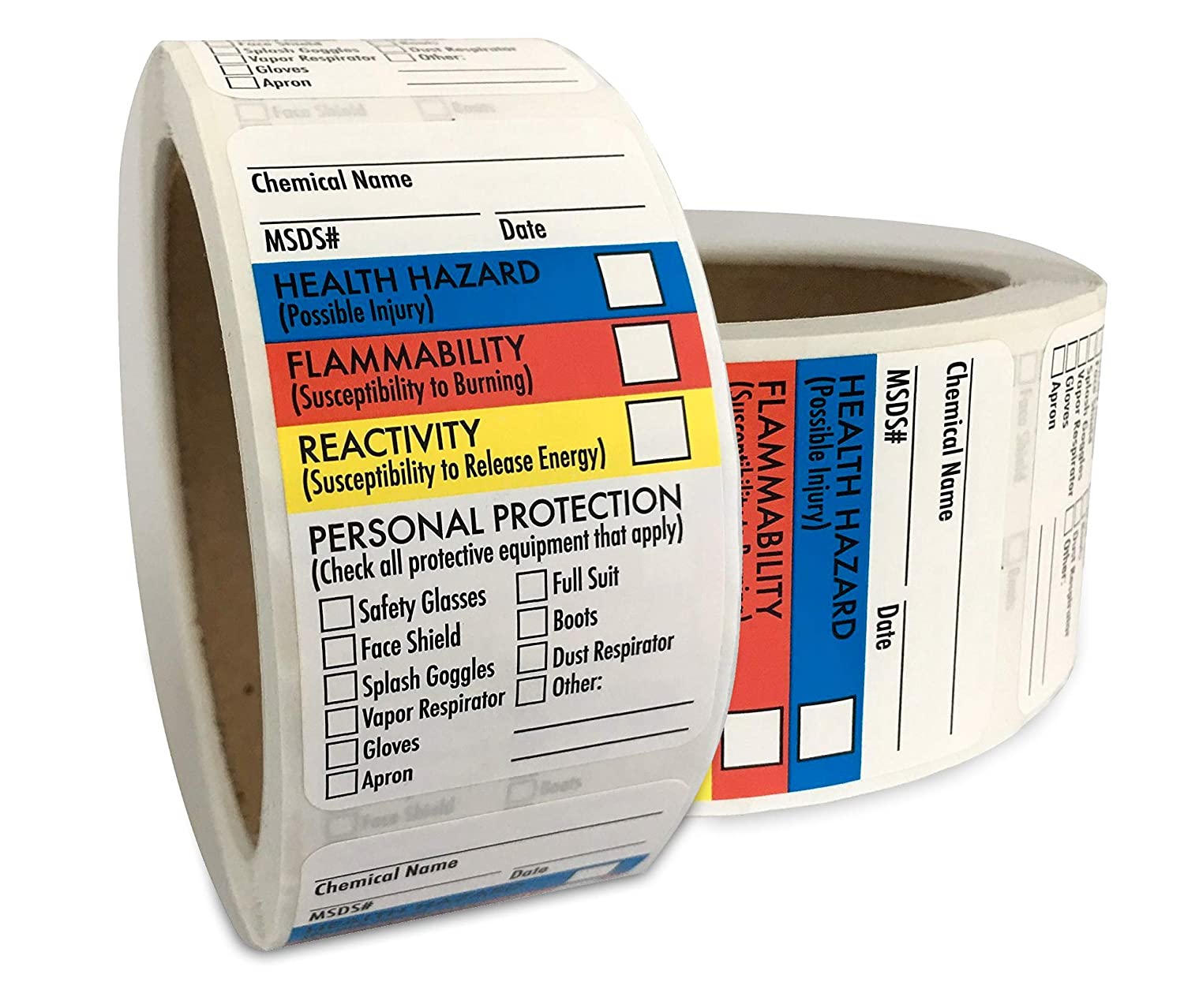 Safety Data Sheet Stickers/MSDS Stickers, 1.5" x 2.5", 250 stickers in a roll, Right To Know- Chemical Identifying and Marking Sticker Decals