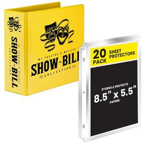 Theatre Bill 3 ring D-Ring Binder for Broadway and Play Show-Bills with Sheet Protectors (Yellow)