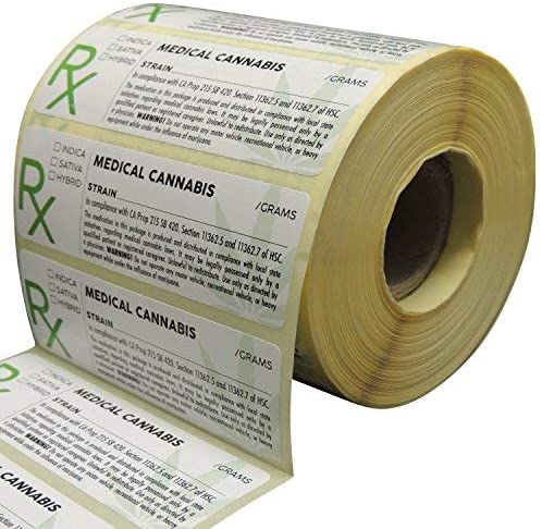 Generic Medical Identification Labels, State Compliant Leaf Stickers, 1000 Labels Per Roll with Large Rx Symbol