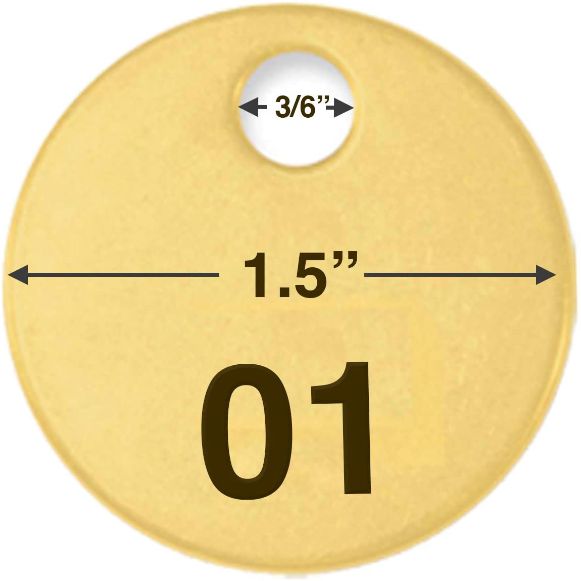 1.5 Inch Solid Round Brass Numbered Valve Disc Tags - Pack of 25