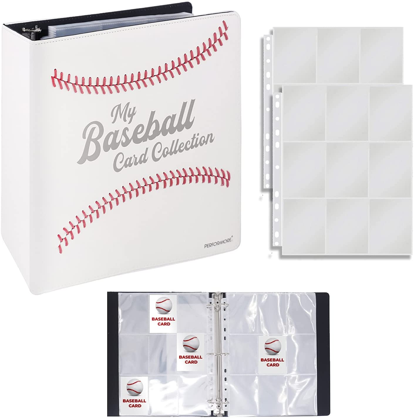 Baseball Card Binder - White Baseball Card Collector Album for Trading Cards