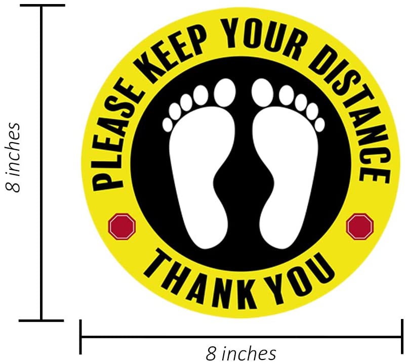 Social Distancing Floor Stickers Round 8" Diameter Waterproof and Anti-Slip (12 Pack)