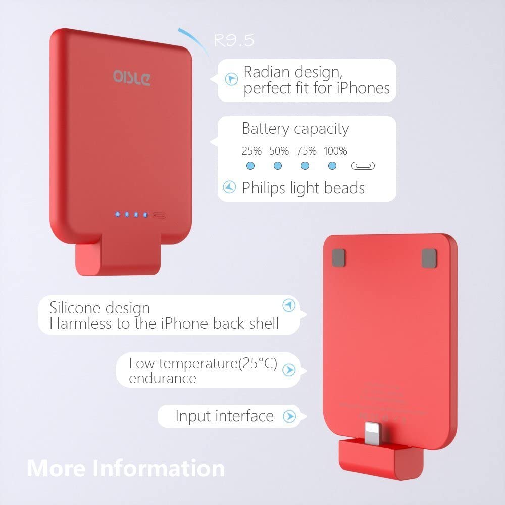 Portable Charger Mini Power Bank PowerCore 2800mAh Wireless Compatible with iPhone X/XR/12,13,14 Series- Red