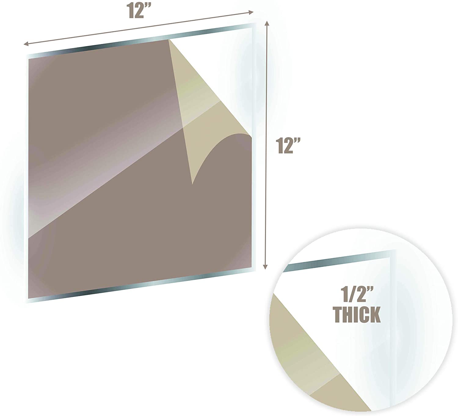 Clear Plexiglass Acrylic Sheet 12x12 Inches (1/2 inch Thickness) Unbreakable and Lightweight Substitute for Glasses- 1 Pack