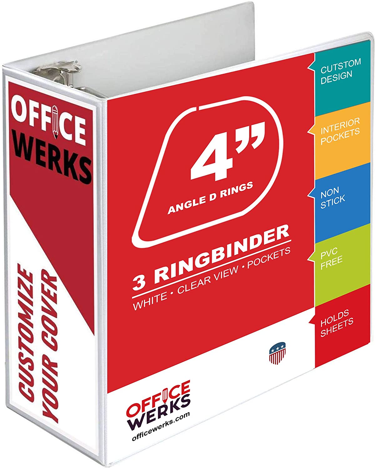 3 Ring Binder, 4 inch Angle D-Rings, White, Clear View, Pockets - 2 Pack