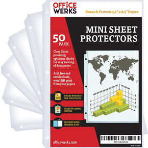 Heavyweight Clear Mini Sheet Protectors, 5.5" x 8.5", Top Load, Reinforced Holes, Acid-Free/Archival Safe - 50 Pack