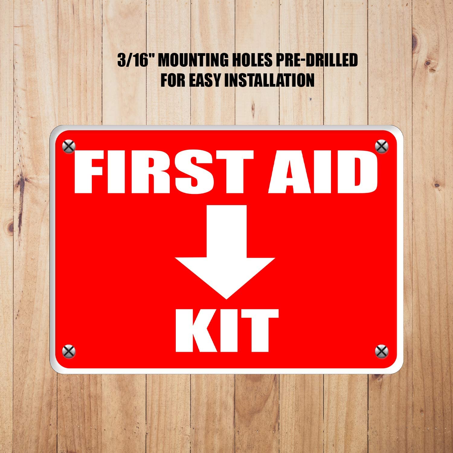 First Aid Kit Sign, Durable Plastic Safety Sign, 7 x 10 Inch, Red on White, for Indoor/Outdoor Use