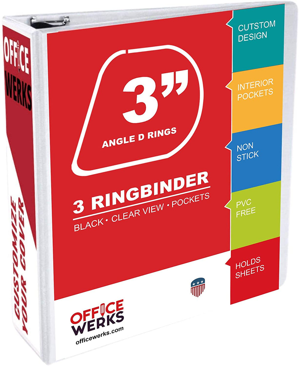 Three Ringed Binder 3 Inch,Three Ring Binder, White, Angle D-rings-With Pockets ...