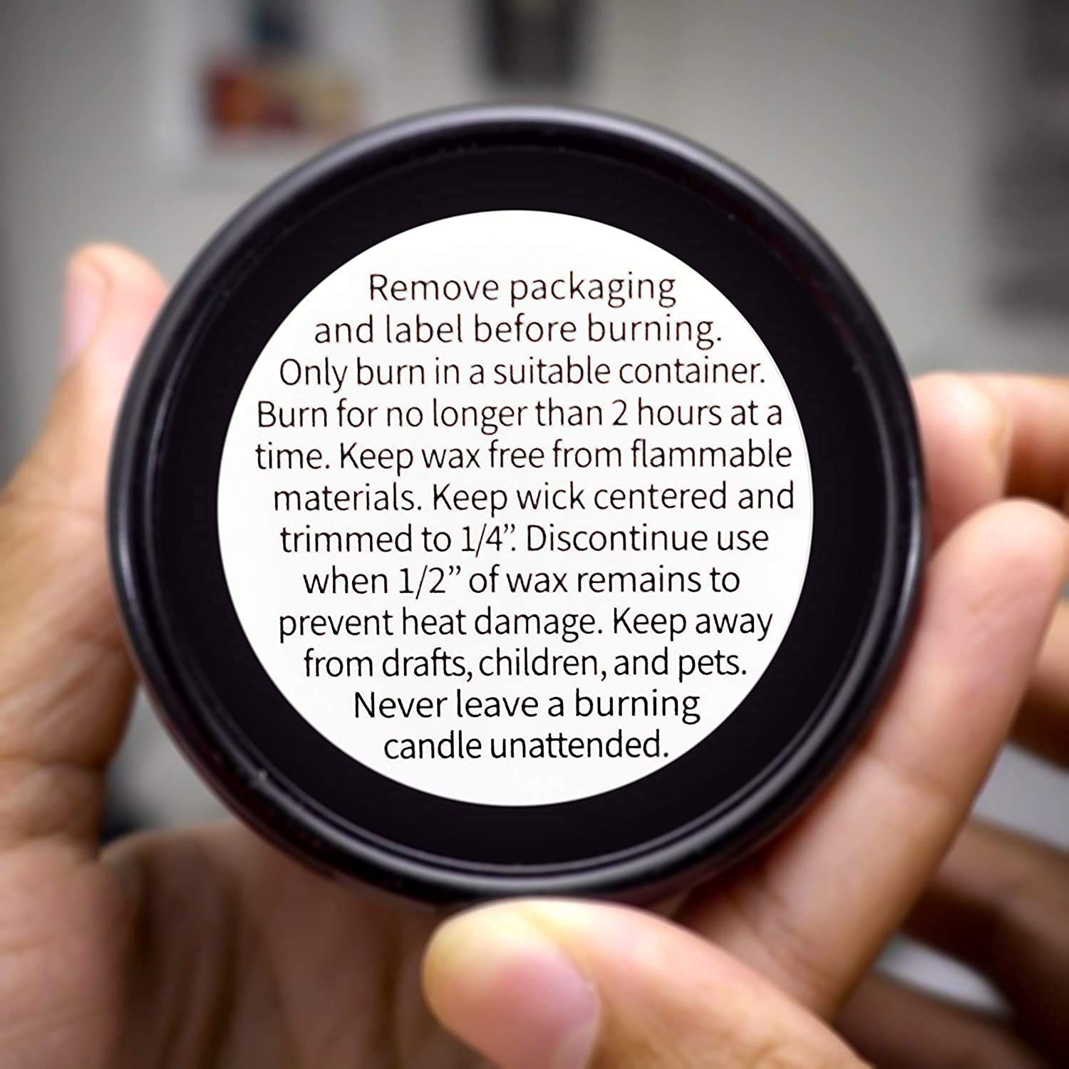 Candle Warning Stickers, 1.5 Round Label, 300 Labels, Black and White Text, Sticker Decal for Candle Jars, Tins and Votives