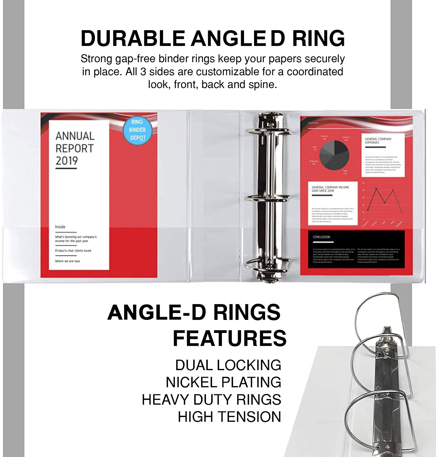 3 Ring Binder, 2.5 Inch Angle D-Rings, White, Clear View, Pockets - 2 Pack
