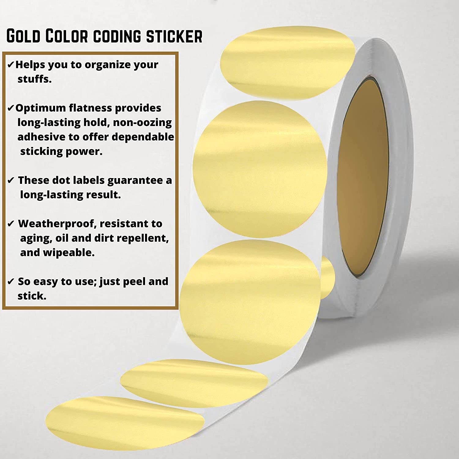 1/2 inch Permanent Round, Color-Code Dot Stickers: 1,000/Box, Yellow
