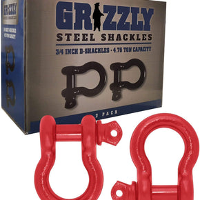 Grizzly D Ring Shackles (2 Pack) 3/4 INCH – Heavy Duty Forged Steel - Red