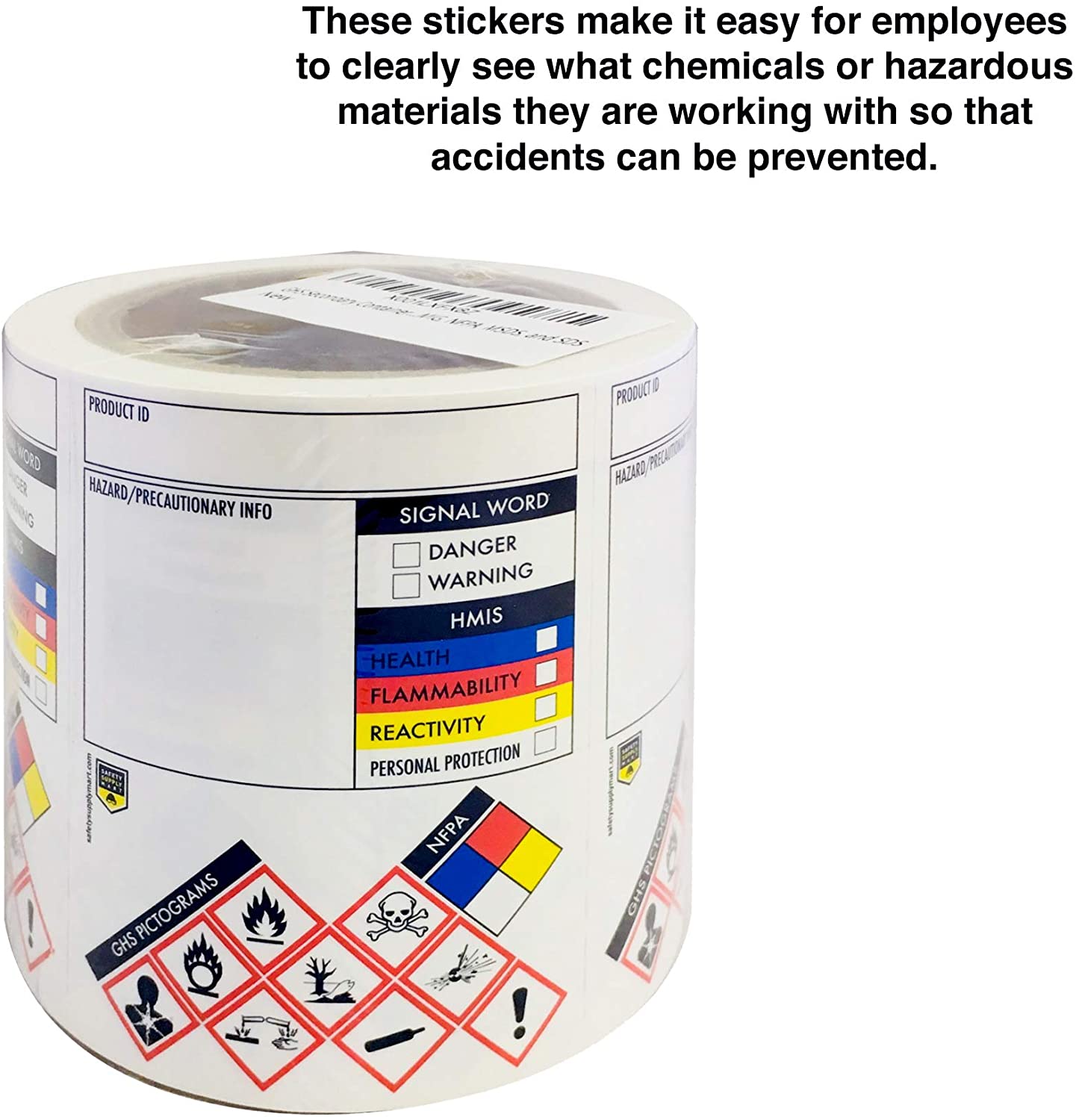 Safety Data Sheet Stickers/MSDS Stickers, 3" x 4", Tough Tear-Proof, Right To Know- Chemical Identifying and Marking Sticker Decals - Roll of 250