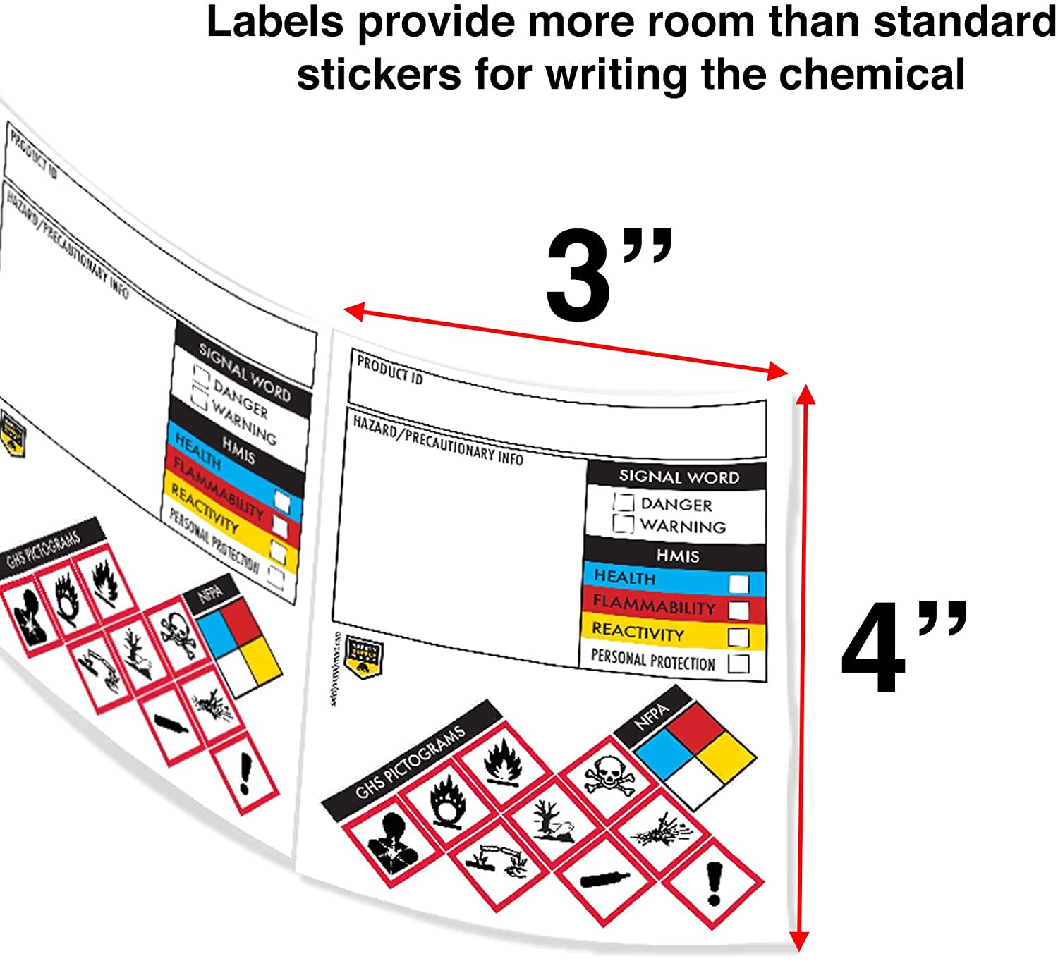 Safety Data Sheet Stickers/MSDS Stickers, 3" x 4", Tough Tear-Proof, Right To Know- Chemical Identifying and Marking Sticker Decals - Roll of 250