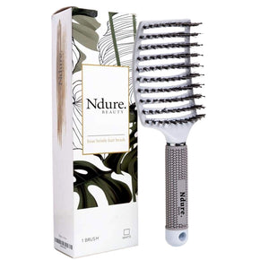 Curved Vented Boar Bristle Styling Hair Brush, Anti-static Detangler, Thick Curly Hair, Wet or Dry Use - 1 Pack, White