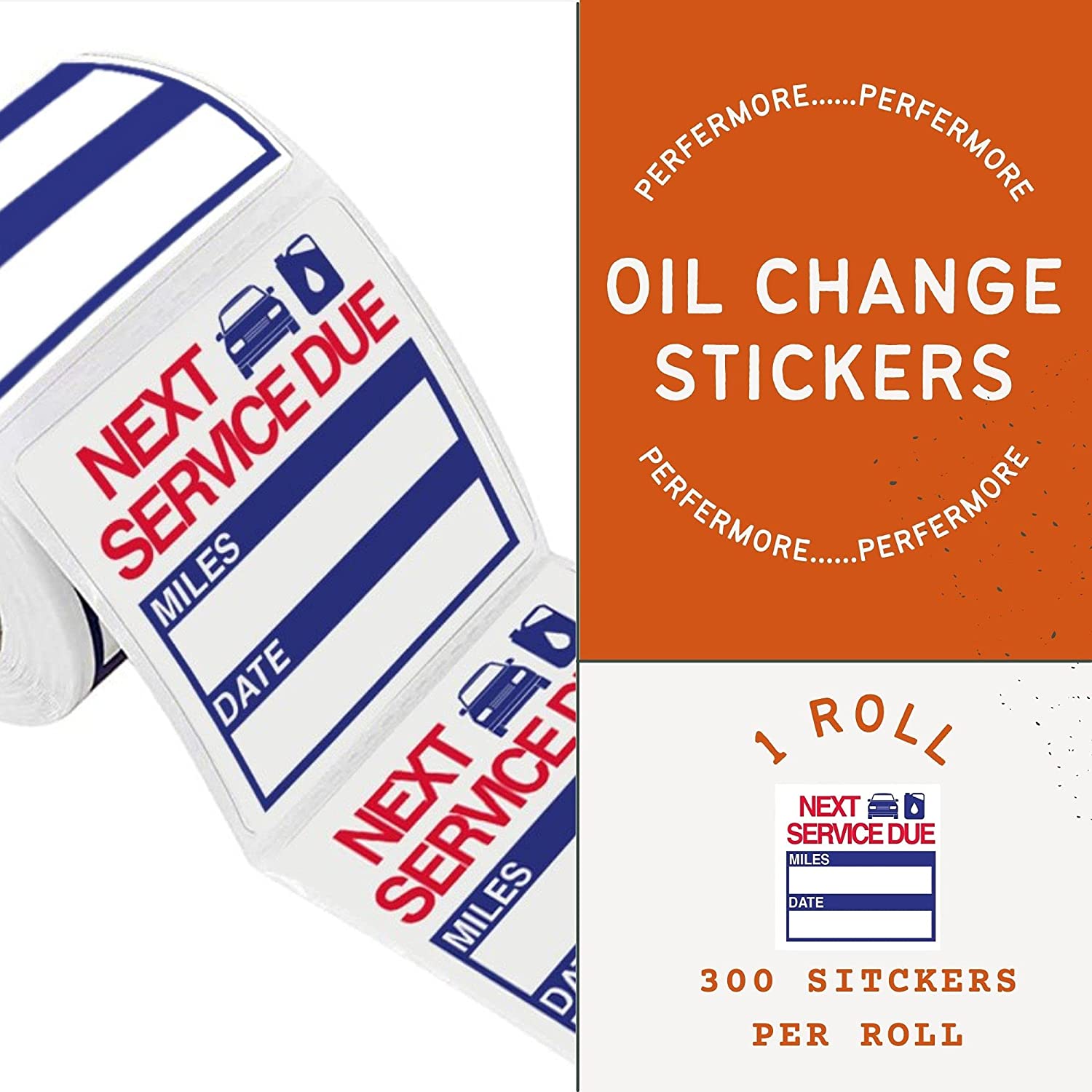 2x2 Inch Oil Change Auto Service Reminder Sticker Roll, Next Service Due Labels for Cars Windows Windshield (1 Roll)