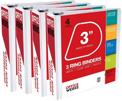 3 Ring Binders, 3 Inch Angle D-Rings, White, 4 Pack, Clear View, Pockets