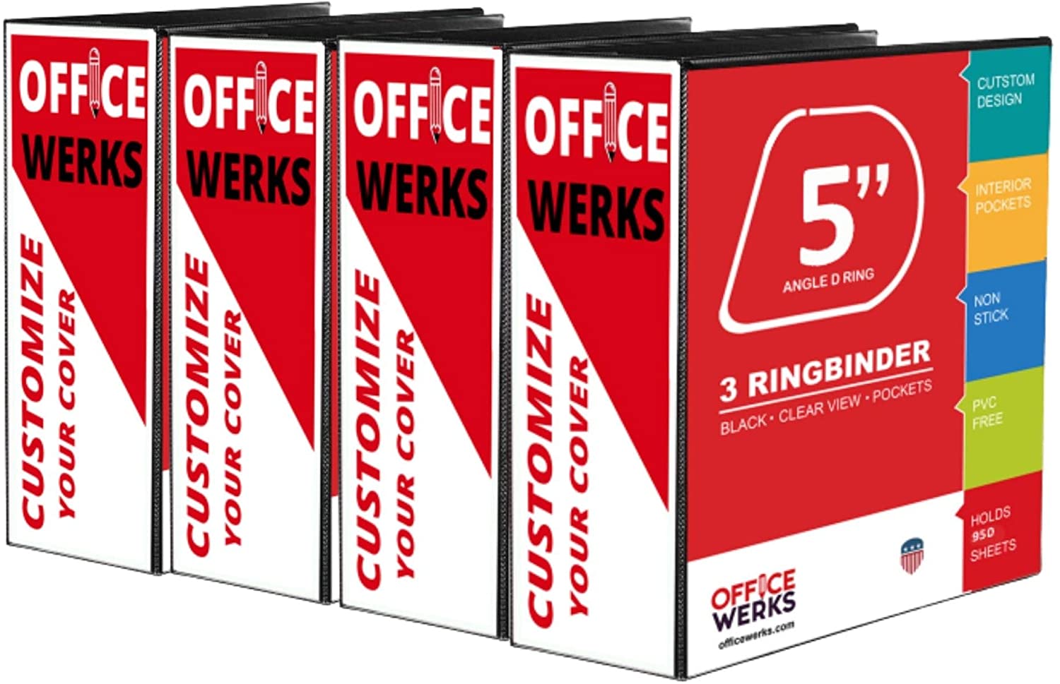 5 Inch, Three Ring Binder, Black, Angle D-rings - Pack of 4 ...