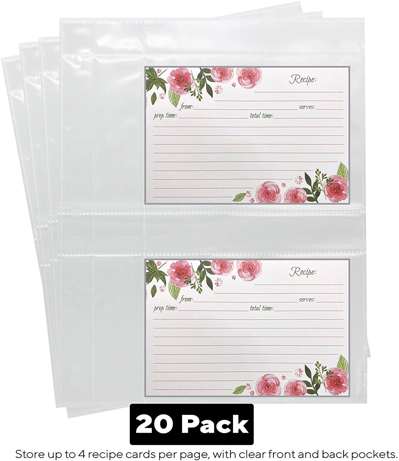 Products Recipe Card Protectors, For 3 Ring Binders, Page Sheet Protectors, Holds 4 x 6-inch pockets, 4 Cards Per Sheet, Clear - 20 Pack