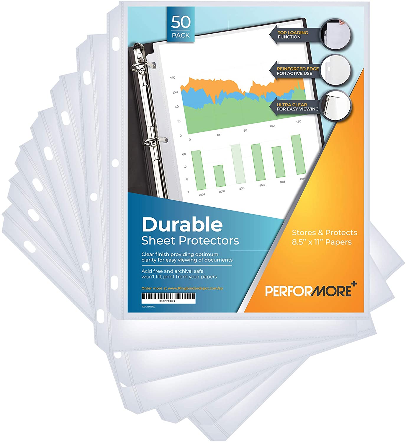Durable Clear Page Protectors, 8.5 x 11 inch - 50 Pack