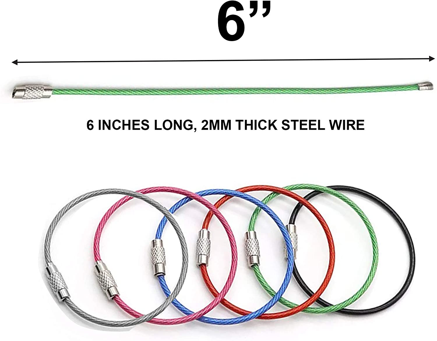 Wire Keyring – 4 Inch Flexible Keychain with Plastic Coated Steel – 12 Pack