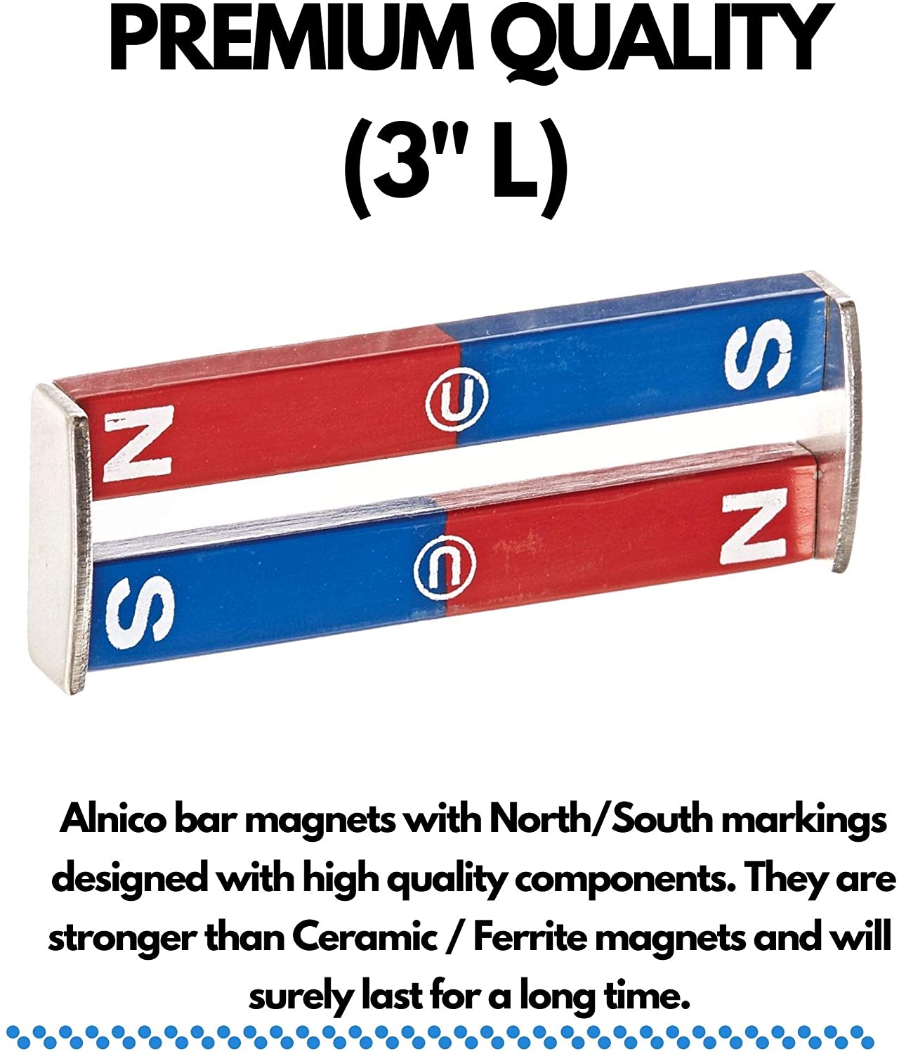 North/South Bar Magnets, 3 inch Length - Pack of 2