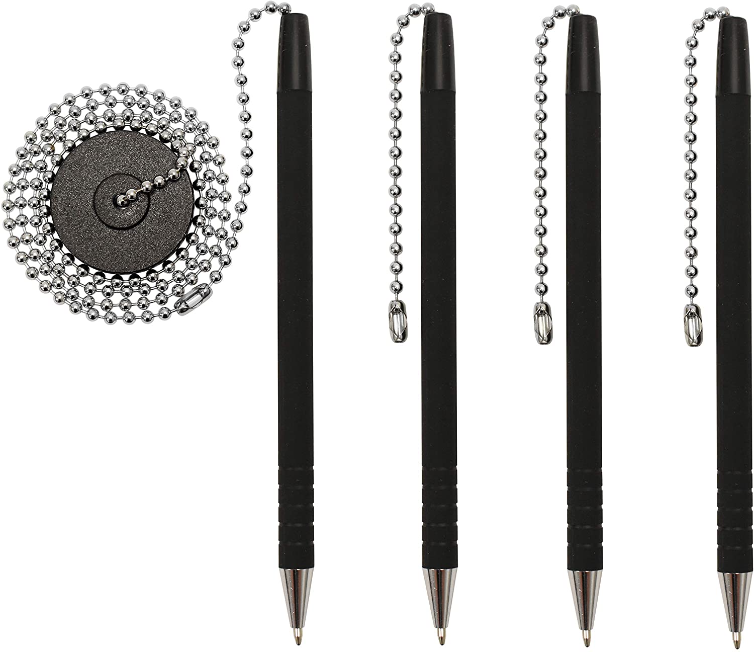 Secure Pen With Chain And Office Pen Holder Adhesive, Reception Counter Pen With 26" Ball Pen Chain - 4 Pens Refillable
