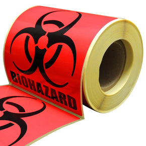 Biohazard Warning Label, 4" x 4", 250 Labels Per Roll, Coated Paper, Universal Biohazard Symbol, Self-Adhesive