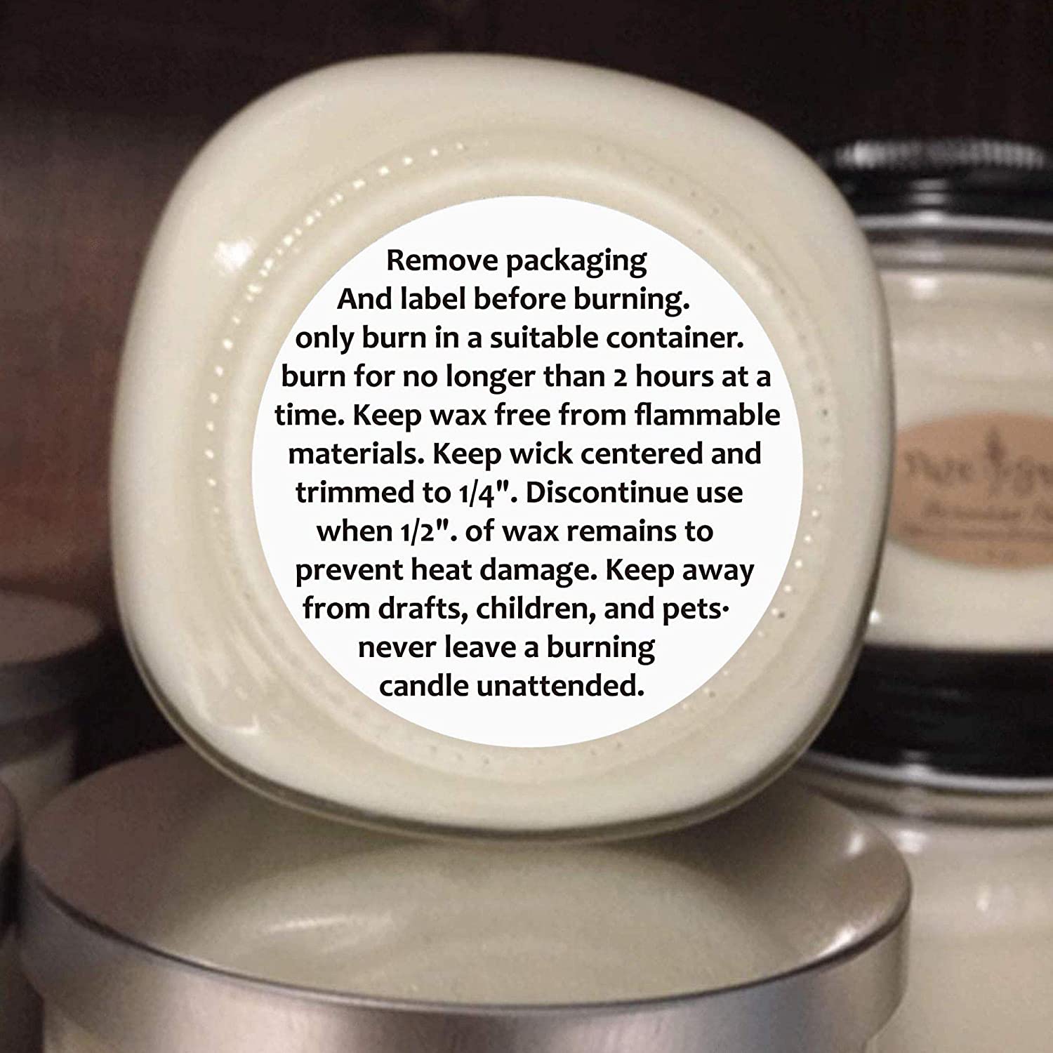 Candle Warning Stickers, 1.5 Round Label, 300 Labels, Black and White  Text, Sticker Decal for Candle Jars, Tins and Votives