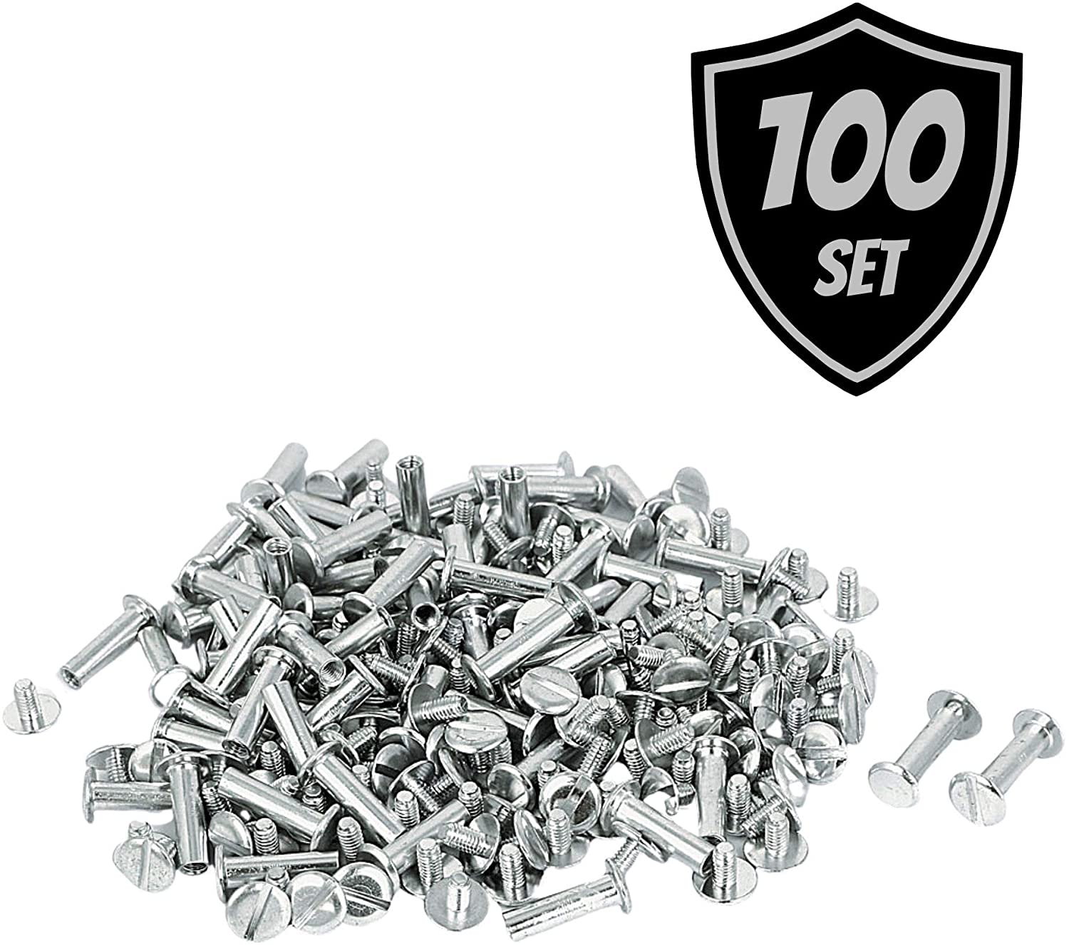 Silver Nickel Screw Posts/Chicago Post, 100 Pack, 2-Inch
