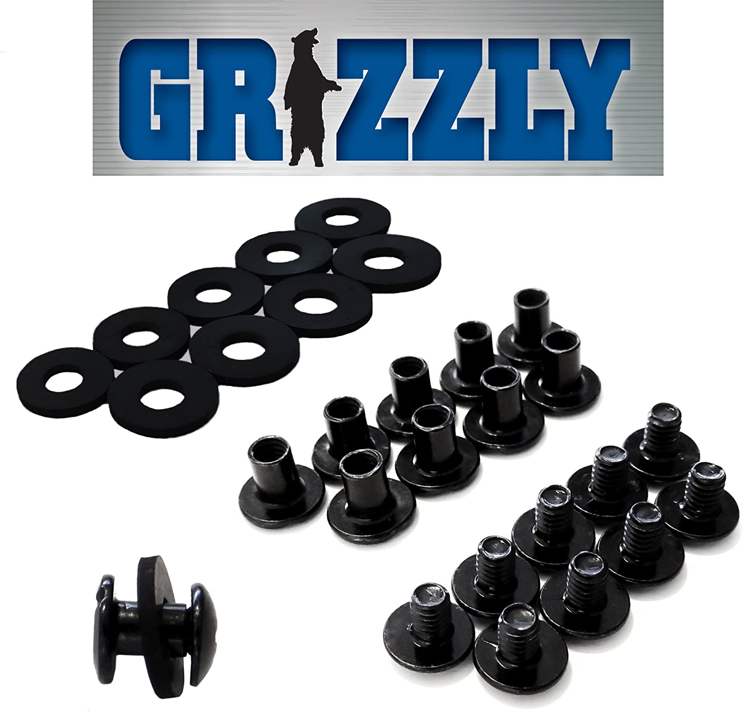 Grizzly Black Chicago Screws For Leather/Kydex Gun Holsters/Clips and Knife Sheaths 1/4 Inch - 10 Pack
