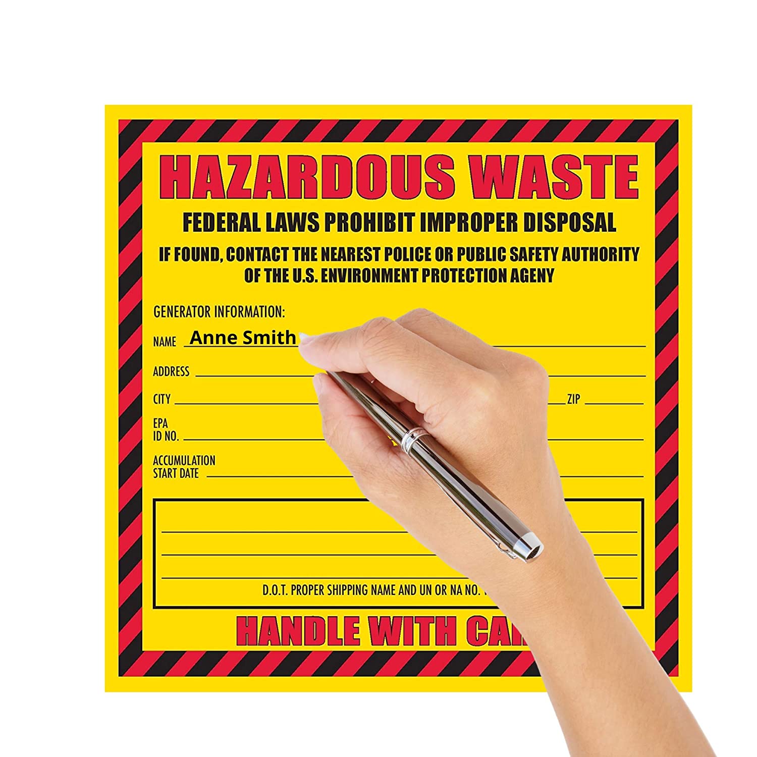 Hazardous Waste Label, 6" x 6", Self-Adhesive