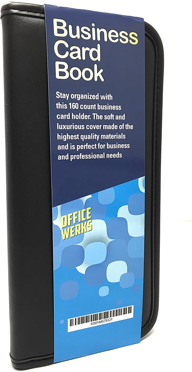 OfficeWerks Professional Business Card Organizer with Black Padded PU Leather Cover, Holds 160 Business Cards OfficeWerks Professional Business Card Organizer with Black Padded PU Leather Cover, Holds 160 Business Cards