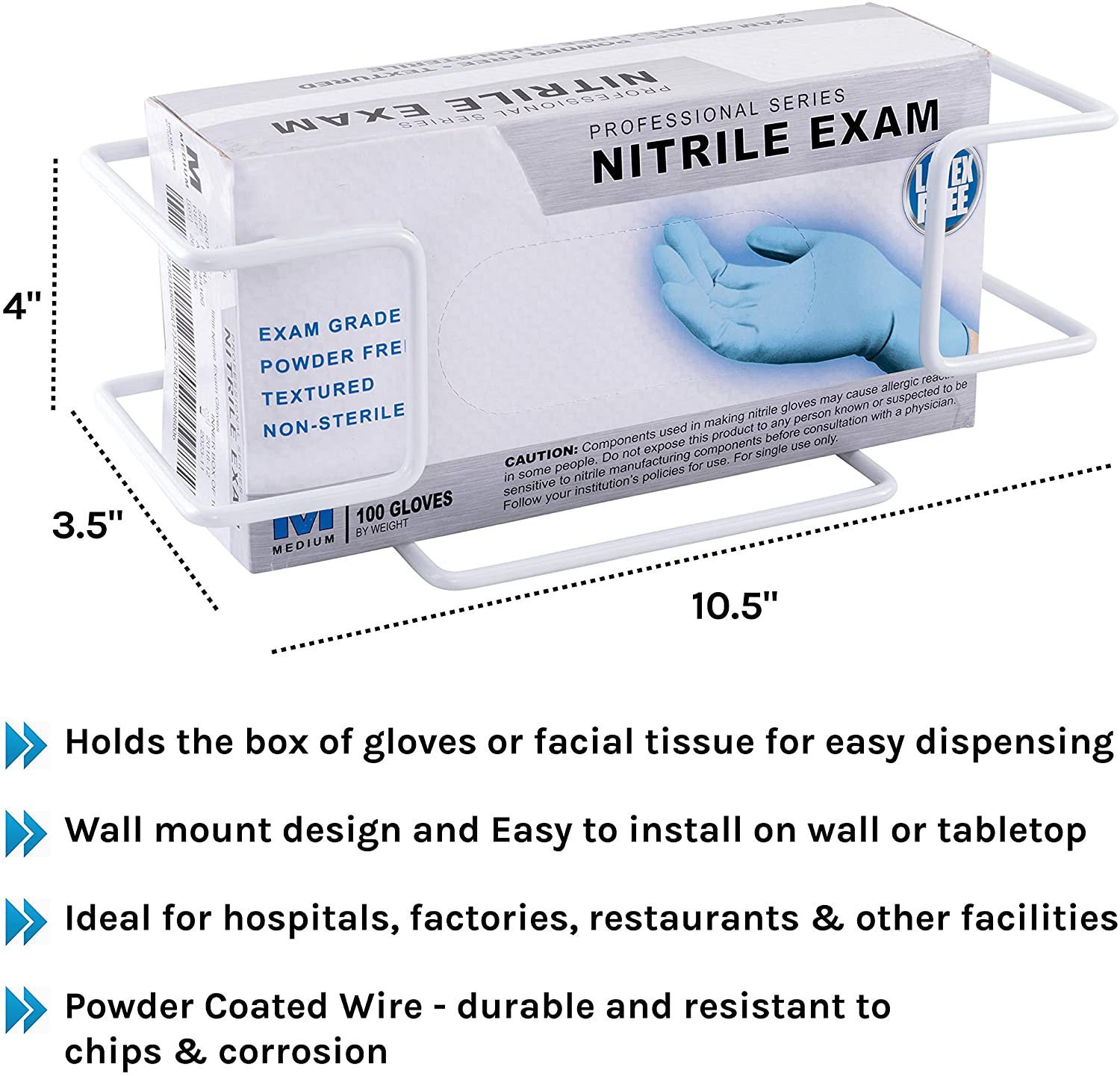 Disposable Glove and Facial Tissue Wire Rack- Box Holder, Dispenser, with Wall Mounting Accessories Included